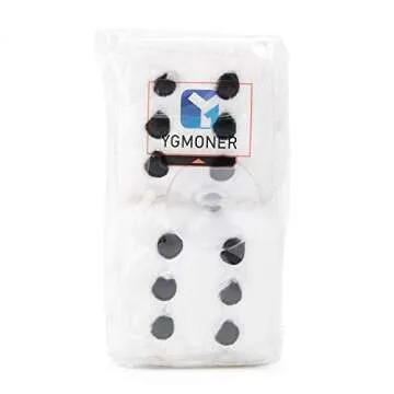 YGMONER White Fuzzy Dice for Rear View Mirror, Pair of 2.75" Plush Dice Retro Hanging Ornaments Car Interior Rearview Mirror Decor Accessories (White)
