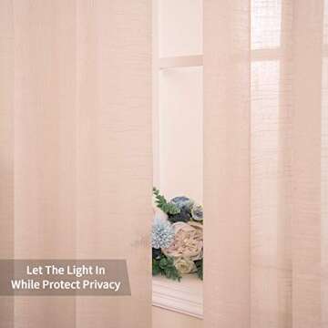 MIULEE 2 Panels Natural Linen Semi Sheer Window Curtains Elegant Solid Blush Pink Drapes Grommet Top Window Voile Panels Linen Textured Panels for Bedroom Living Room (52X90 Inch)