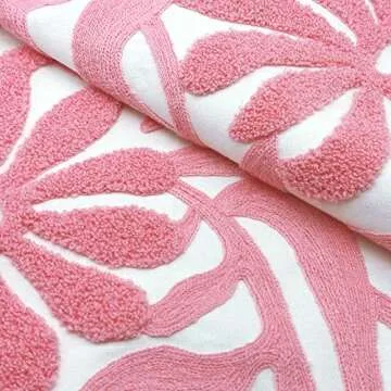 Alysheer Farmhouse Floral Leaves Embroidered Decorative Throw Pillow Cover 18x18 inches, Boho Tufted Flowers Embroidery Pattern Chic Cotton Cushion Case for Couch Bed Sofa Living Room(Light Pink)