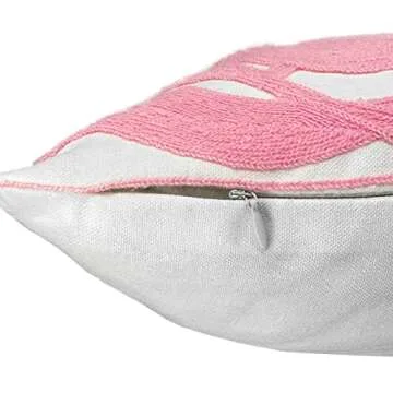 Alysheer Farmhouse Floral Leaves Embroidered Decorative Throw Pillow Cover 18x18 inches, Boho Tufted Flowers Embroidery Pattern Chic Cotton Cushion Case for Couch Bed Sofa Living Room(Light Pink)