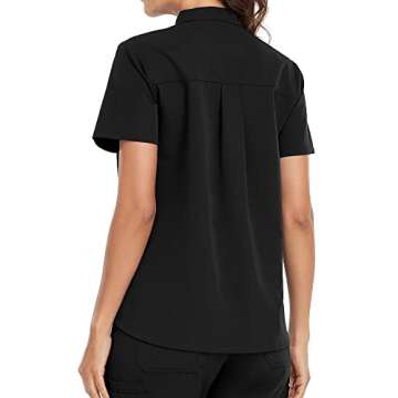 COMENII Scrubs Top for Women, 3 Pockets Mandarin Collar Medical Scrubs for Women, Shrink Resistant Anti-Wrinkle Womens Scrubs Tops（Black M）