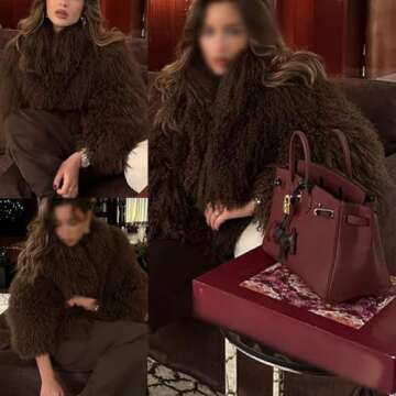 Women's Furry Warm Long Sleeve Coat Elegant High Street Jacket Fall Fashion O Neck Outerwear Casual Daily Wear(L Brown)