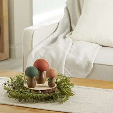 Wood Mushrooms, set of 3, green orange, custom colors, charming nature inspired gift, cottagecore, w...