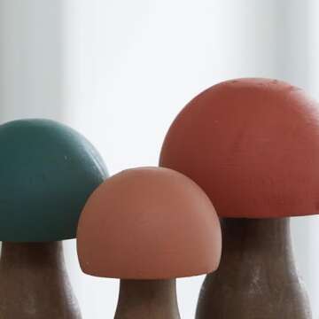 Wood Mushrooms, set of 3, green orange, custom colors, charming nature inspired gift, cottagecore, wooden mushrooms, whimsy, home decor, (Forest Paint 3)