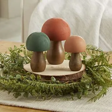 Wood Mushrooms, set of 3, green orange, custom colors, charming nature inspired gift, cottagecore, wooden mushrooms, whimsy, home decor, (Forest Paint 3)