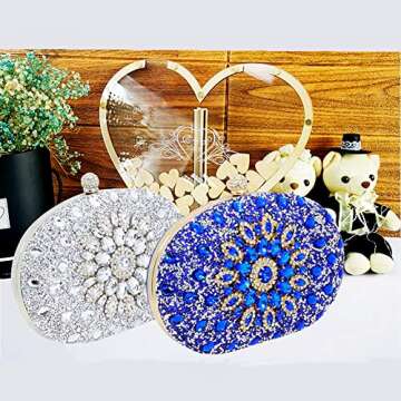 Chaliwini Silver Purses For Women Evening Rhinestone Bag Clutches for Bridal Wedding Crystal Flower ...