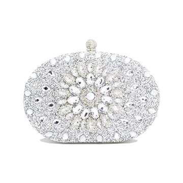 Chaliwini Silver Purses For Women Evening Rhinestone Bag Clutches for Bridal Wedding Crystal Flower Handbag (773Silver)