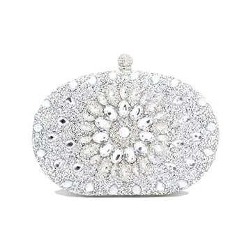 Chaliwini Silver Purses For Women Evening Rhinestone Bag Clutches for Bridal Wedding Crystal Flower Handbag (773Silver)
