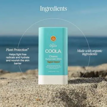 COOLA Organic Face Sunscreen SPF 30 Sunblock Lotion Stick, Dermatologist Tested Skin Care for Daily Protection, Vegan and Gluten Free, Tropical Coconut, 0.15 Oz
