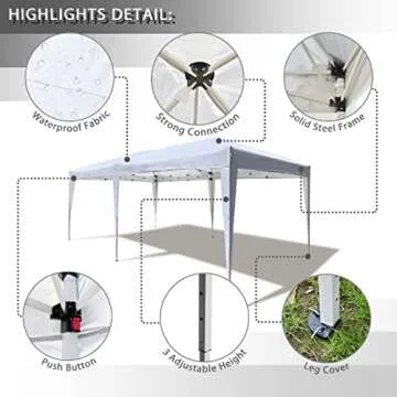 Oseasoy Pop Up Canopy Tent,10x20 ft Outdoor Commercial Instant Portable Party Gazebo Heavy Duty Beach Tent Sun Shelter with 4 Sand Bags,Bonus,Carry Bag,White