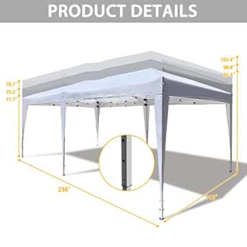 Oseasoy Pop Up Canopy Tent,10x20 ft Outdoor Commercial Instant Portable Party Gazebo Heavy Duty Beach Tent Sun Shelter with 4 Sand Bags,Bonus,Carry Bag,White