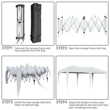 Oseasoy Pop Up Canopy Tent,10x20 ft Outdoor Commercial Instant Portable Party Gazebo Heavy Duty Beach Tent Sun Shelter with 4 Sand Bags,Bonus,Carry Bag,White