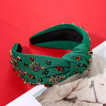 Jeweled Plaid Headband - Festive Hair Accessory for Women