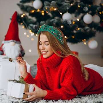 Jeweled Plaid Headband - Festive Hair Accessory for Women