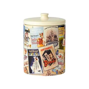 Enesco Ceramics Classic Disney Film Posters Cookie Jar Canister, 9.25 Inch, Multicolor