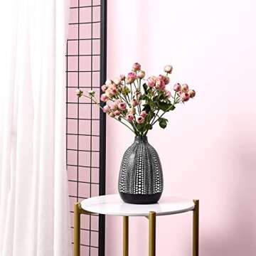 Quoowiit Modern Vase for Home Decor, Black and White Vase for Living Room Bedroom Office Decoration, Decorative Flower Vase for Shelf Decor, Table Decor, Bookshelf, Mantle, Entryway-Black Short