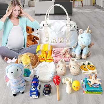 Chenille Letter Duffle Bag, Mama Bag With Patches, Nylon Chenille Letter Embroidered Travel Bag, Lightweight Adjustable Mom Hospital Bag With Zipper for Mothers Day Gifts