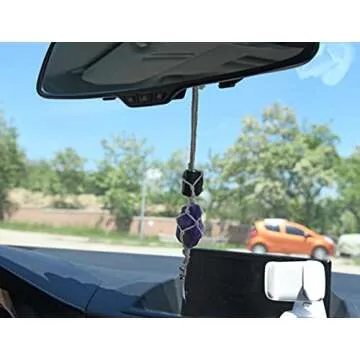 BOHO GARDEN Hanging Car Charm - Black Tourmaline, Amethyst - Dangling Moon, Healing Crystal Accessories, Rearview Mirror Decorations - Grounding, Confidence, Protection, Balance, Energy, Spirituality