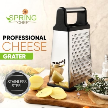Spring Chef Professional Cheese Grater - XL Stainless Steel 4-Sided