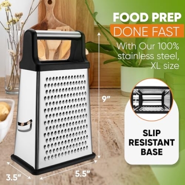 Spring Chef Professional Cheese Grater - XL Stainless Steel 4-Sided