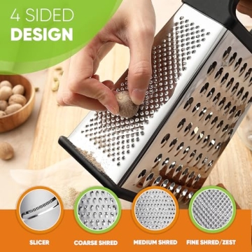 Spring Chef Professional Cheese Grater - XL Stainless Steel 4-Sided