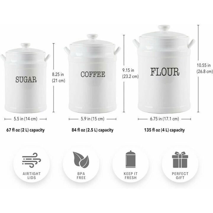 MosJos White Canisters – Stylish Kitchen Storage Set
