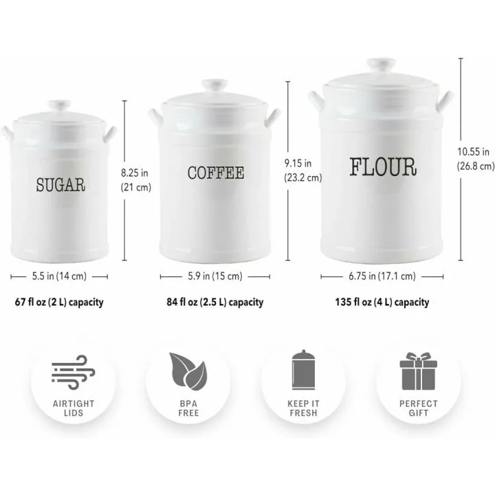 MosJos White Canisters – Stylish Kitchen Storage Set