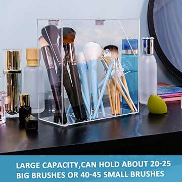 weddingwish Makeup Brush Holders With Cover, Dust-Proof Lid, Acrylic Makeup Storage Box, Large Capacity Brush Organizer for Dressing Table…