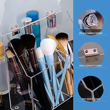 weddingwish Makeup Brush Holders With Cover, Dust-Proof Lid, Acrylic Makeup Storage Box, Large Capacity Brush Organizer for Dressing Table…