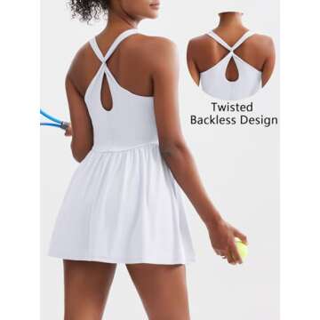 Sexyasasii Women's Summer Athletic Tennis Dress with Built in Shorts and Bra Square Neck Workout Exe...