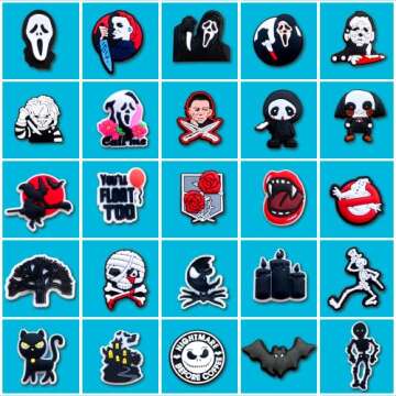 25 40Pcs Halloween Skull Shoe Decoration Charms for Clogs Sandals, Horror Horrible Movie Bat Shoe Ac...