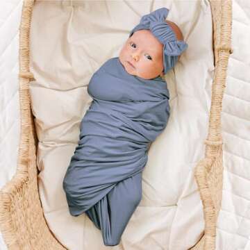 Konssy Baby Girl Newborn Receiving Blanket with Matching Headband and Beanie Set Baby Swaddle Nurser...