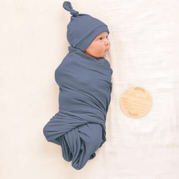 Konssy Baby Girl Newborn Receiving Blanket with Matching Headband and Beanie Set Baby Swaddle Nursery Swaddle Wrap