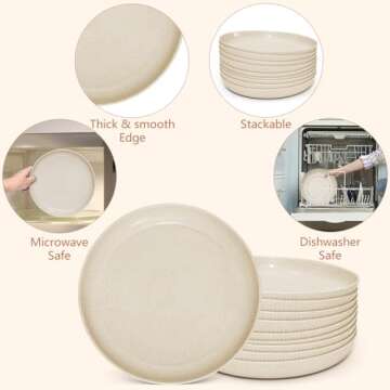 SHECIPIN Wheat Straw Plates，9 inches Plastic Plates Set of 12, Lightweight Wheat Straw Plates, for Children & Adult Plastic Plates Reusable, No BPAs and No Chemical Dyes (Beige)