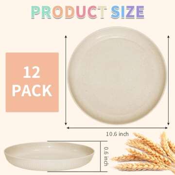 SHECIPIN Wheat Straw Plates，9 inches Plastic Plates Set of 12, Lightweight Wheat Straw Plates, for Children & Adult Plastic Plates Reusable, No BPAs and No Chemical Dyes (Beige)