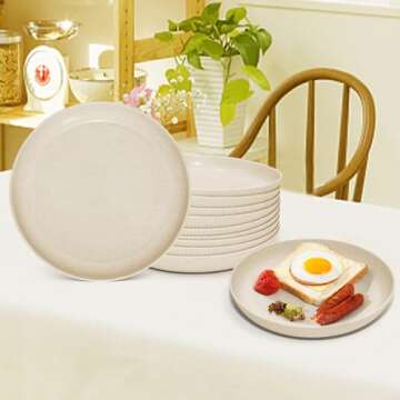 SHECIPIN Wheat Straw Plates，9 inches Plastic Plates Set of 12, Lightweight Wheat Straw Plates, for Children & Adult Plastic Plates Reusable, No BPAs and No Chemical Dyes (Beige)