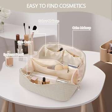 BAKLUCK Travel Large Capacity Cosmetic Bag with Compartment Waterproof PU Leather Makeup Bag for Wom...