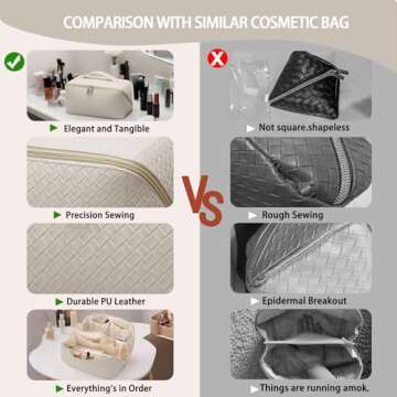 BAKLUCK Travel Large Capacity Cosmetic Bag with Compartment Waterproof PU Leather Makeup Bag for Women and Girl Travel Bathroom Portable Checkered Beige