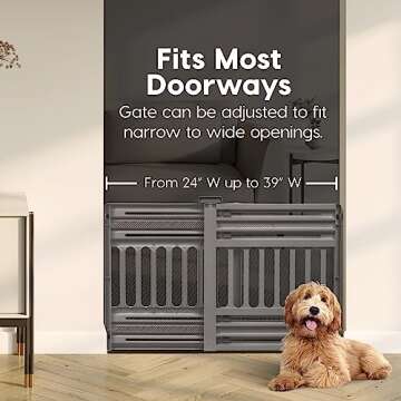 IRIS USA 24"- 39" Dog Gate, Plastic Pet Gate Indoor, Expandable, Portable Dog Gate for Doorways, 25" H, Gray