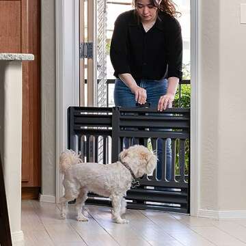 IRIS USA 24"- 39" Dog Gate, Plastic Pet Gate Indoor, Expandable, Portable Dog Gate for Doorways, 25" H, Gray