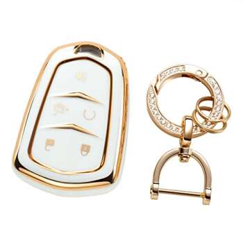 RUABIBAN Key Fob Cover Compatible with Cadillac, Soft TPU Key Case Protection Shell Fit for Cadillac Escalade CTS SRX XT5 ATS CT6 5 Buttons Smart Key Case