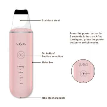 GUGUG Skin Scrubber Face Spatula Skin Spatula Pore Cleaner Blackhead Remover Tools for Facial Deep Cleansing-4 Modes, Pink