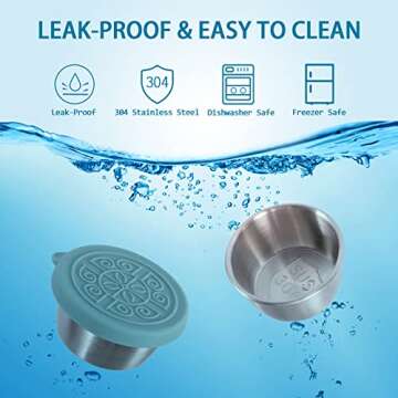 Salad Dressing Container To Go, 6x1.6oz Dressing Sauce Containers for Lunch Box, Stainless Steel Small Condiment Containers with Lids, Reusable Dip Sauce Cups with Lids, Leakproof Condiment Cups