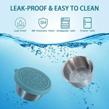 Salad Dressing Container To Go, 6x1.6oz Dressing Sauce Containers for Lunch Box, Stainless Steel Small Condiment Containers with Lids, Reusable Dip Sauce Cups with Lids, Leakproof Condiment Cups