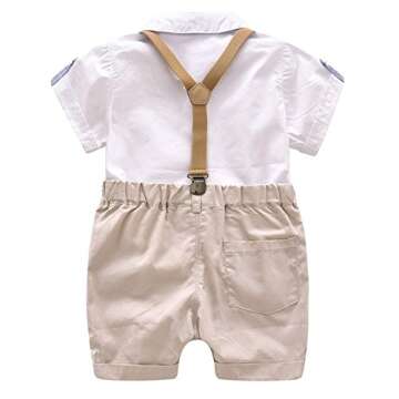 Toddler Boys 2 Piece Gentleman Outfit, Bowtie+ Polo Shirt+ Bid Shorts Overalls Set