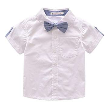 Toddler Boys 2 Piece Gentleman Outfit, Bowtie+ Polo Shirt+ Bid Shorts Overalls Set