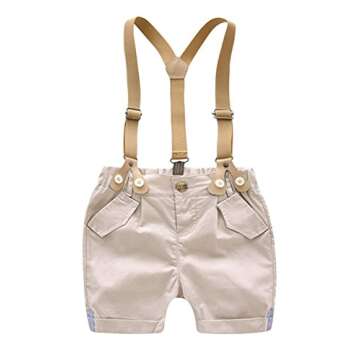 Toddler Boys 2 Piece Gentleman Outfit, Bowtie+ Polo Shirt+ Bid Shorts Overalls Set