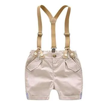 Toddler Boys 2 Piece Gentleman Outfit, Bowtie+ Polo Shirt+ Bid Shorts Overalls Set