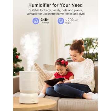 CLEVAST Smart Humidifiers for Bedroom, Top Fill 3L Cool Mist Quiet Ultrasonic Humidifier with Essent...