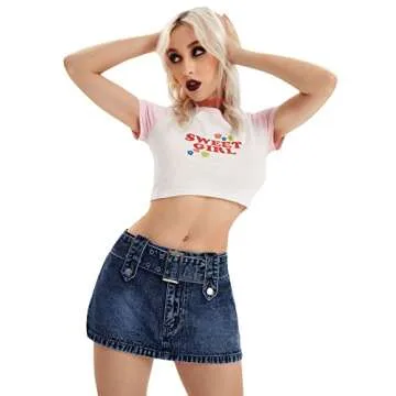 Stylish Buckle Belted Jean Skirt for Women